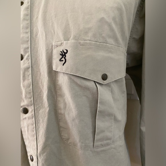 Men’s Long Sleeve Canvas Browning Snap Up Shirt Hunting Shooting Size Large XL - Picture 3 of 6